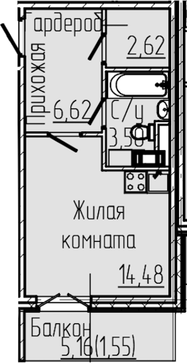 Квартира студия 28.77 м², 6/8 эт., ЖК «SERTOLOVO PARK»